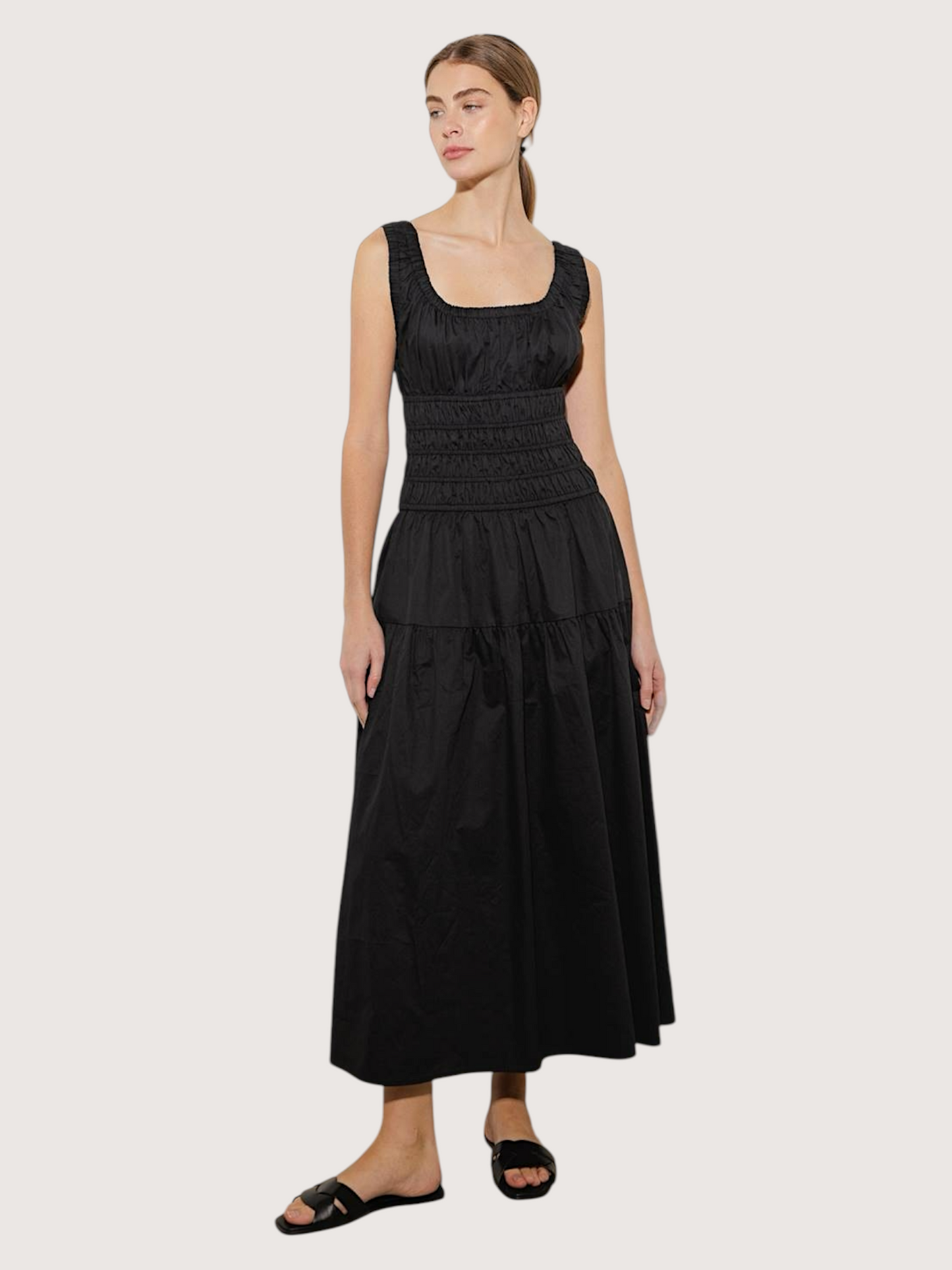 Smocked Midi Dress | Black