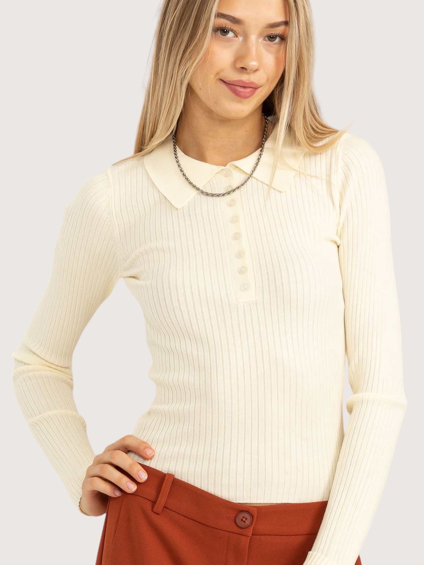 Cream Collared Knit Sweater