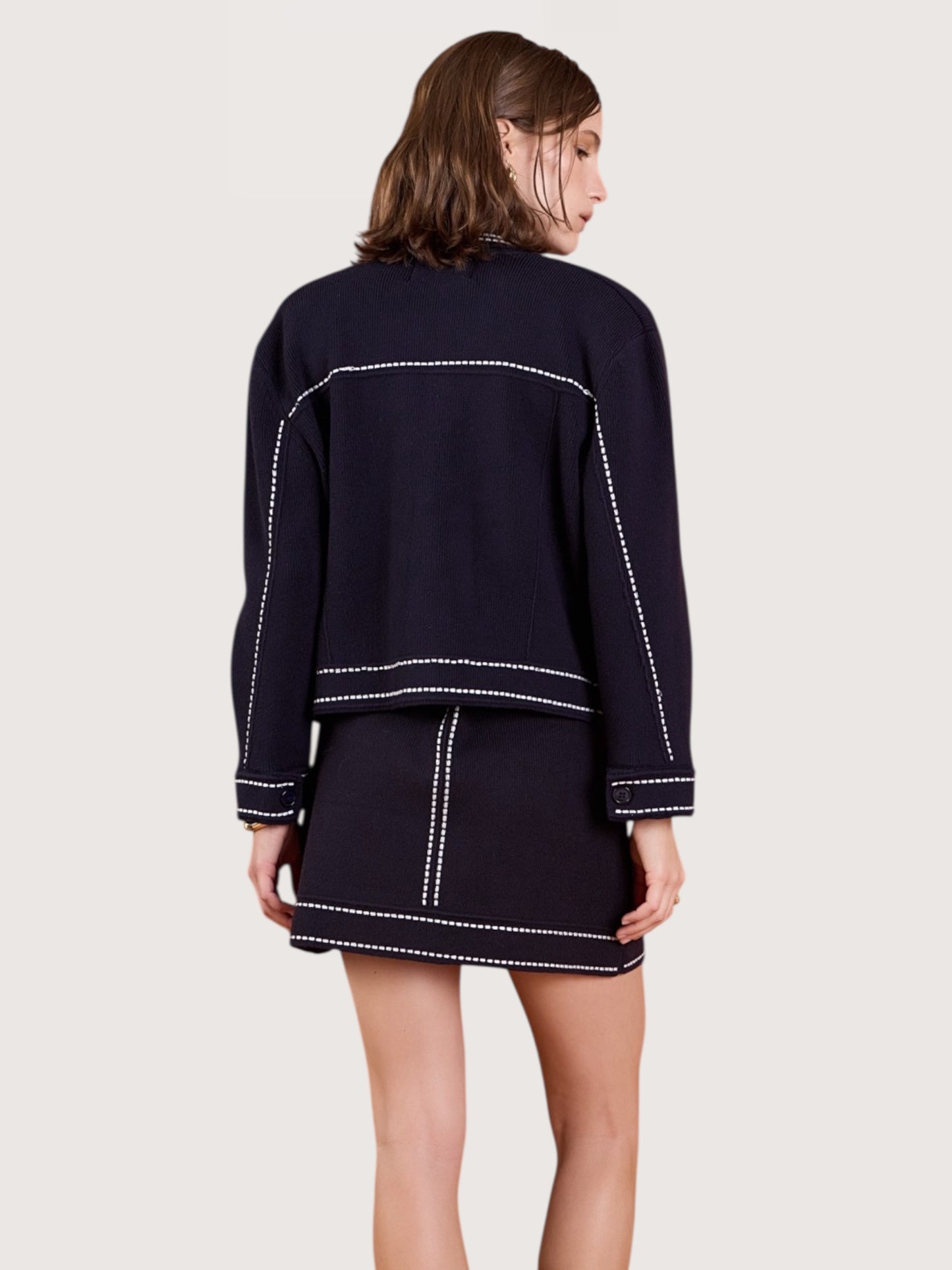 Stitch Trim Cardigan Sweater