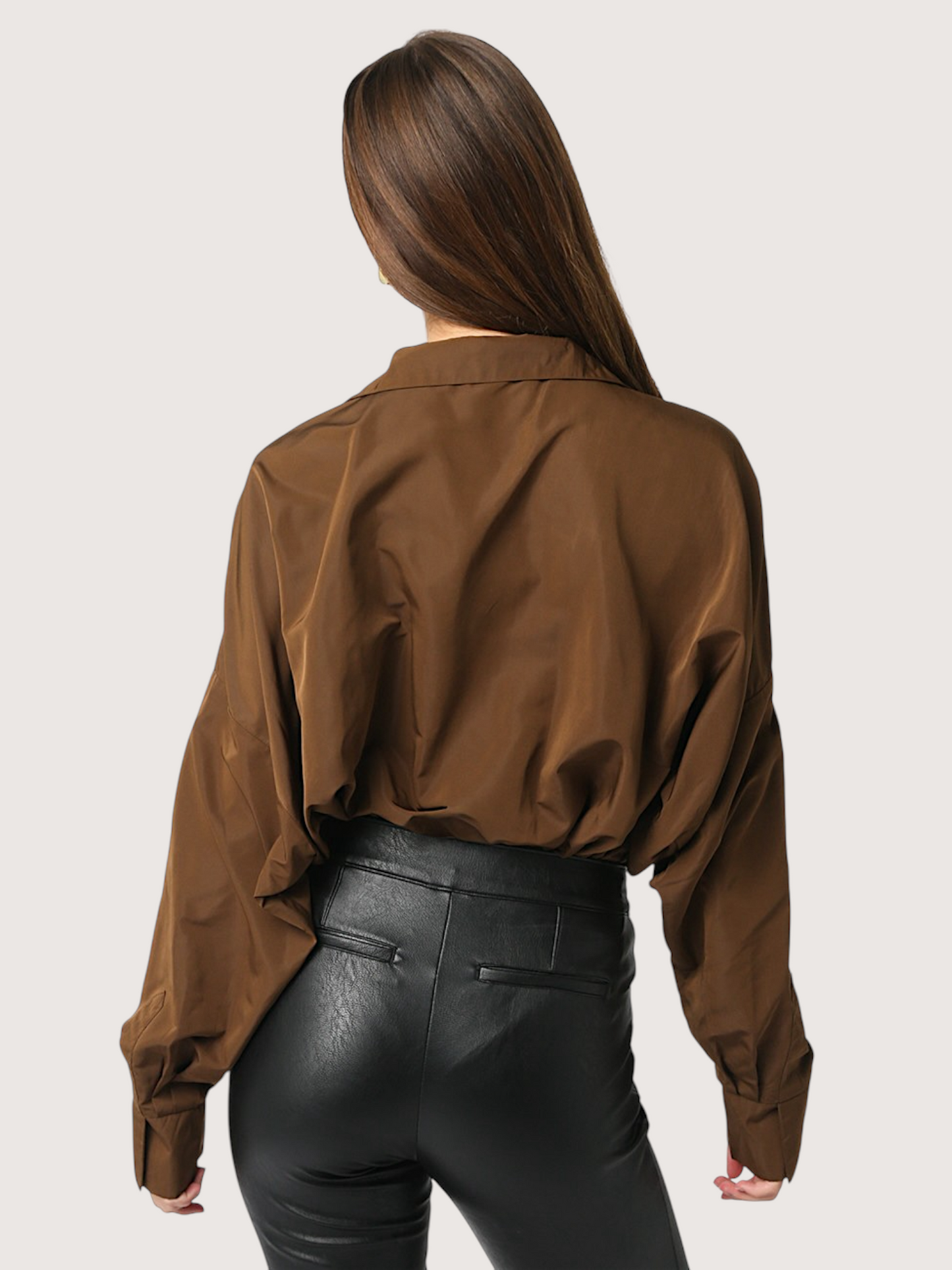 Deep V Collared Bodysuit | Brown