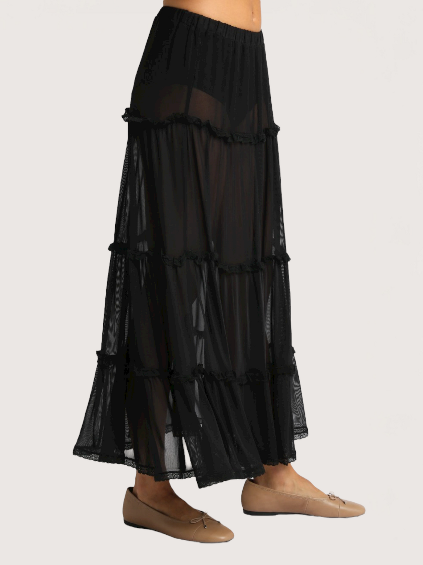 Sheer Tiered Maxi Skirt