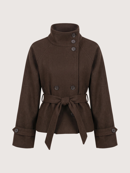 Violet High Neck Coat | Brown
