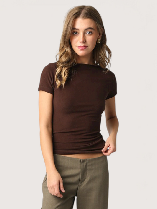Boatneck Tee Shirt | Brown