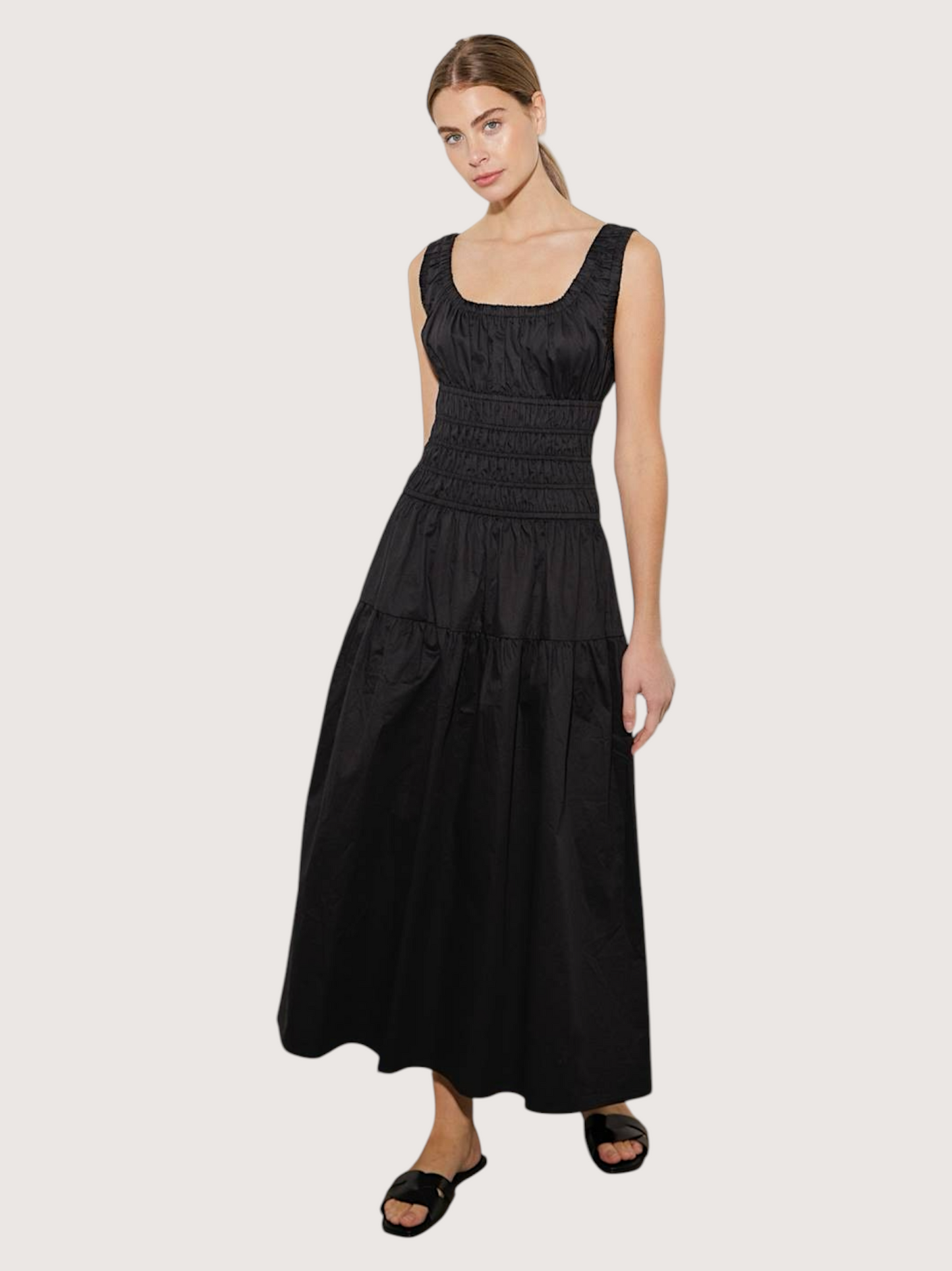 Smocked Midi Dress | Black