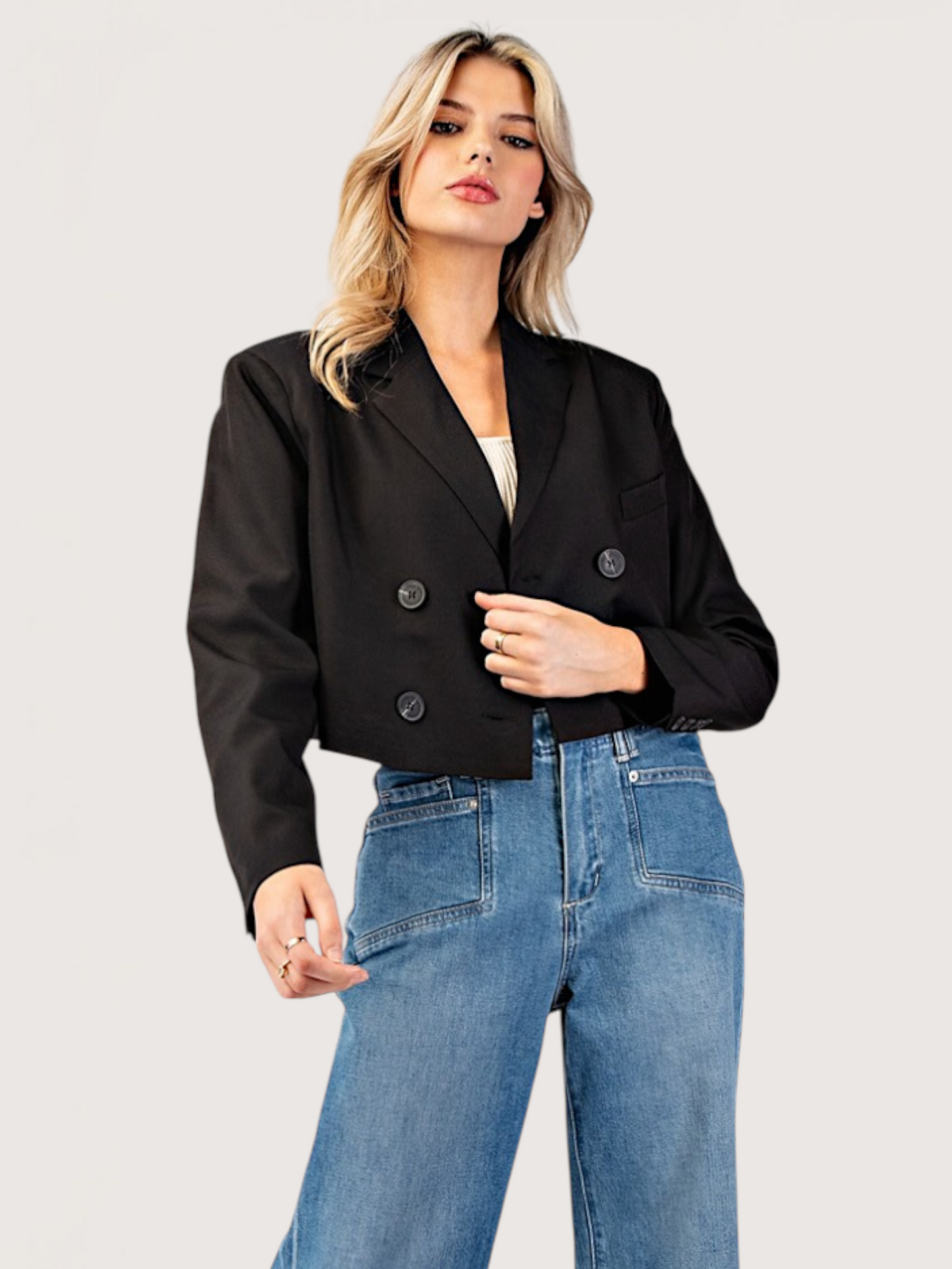 Cropped Double Button Blazer