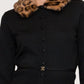 Fur Collar Belted Sweater