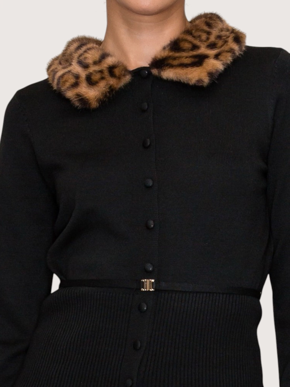 Fur Collar Belted Sweater