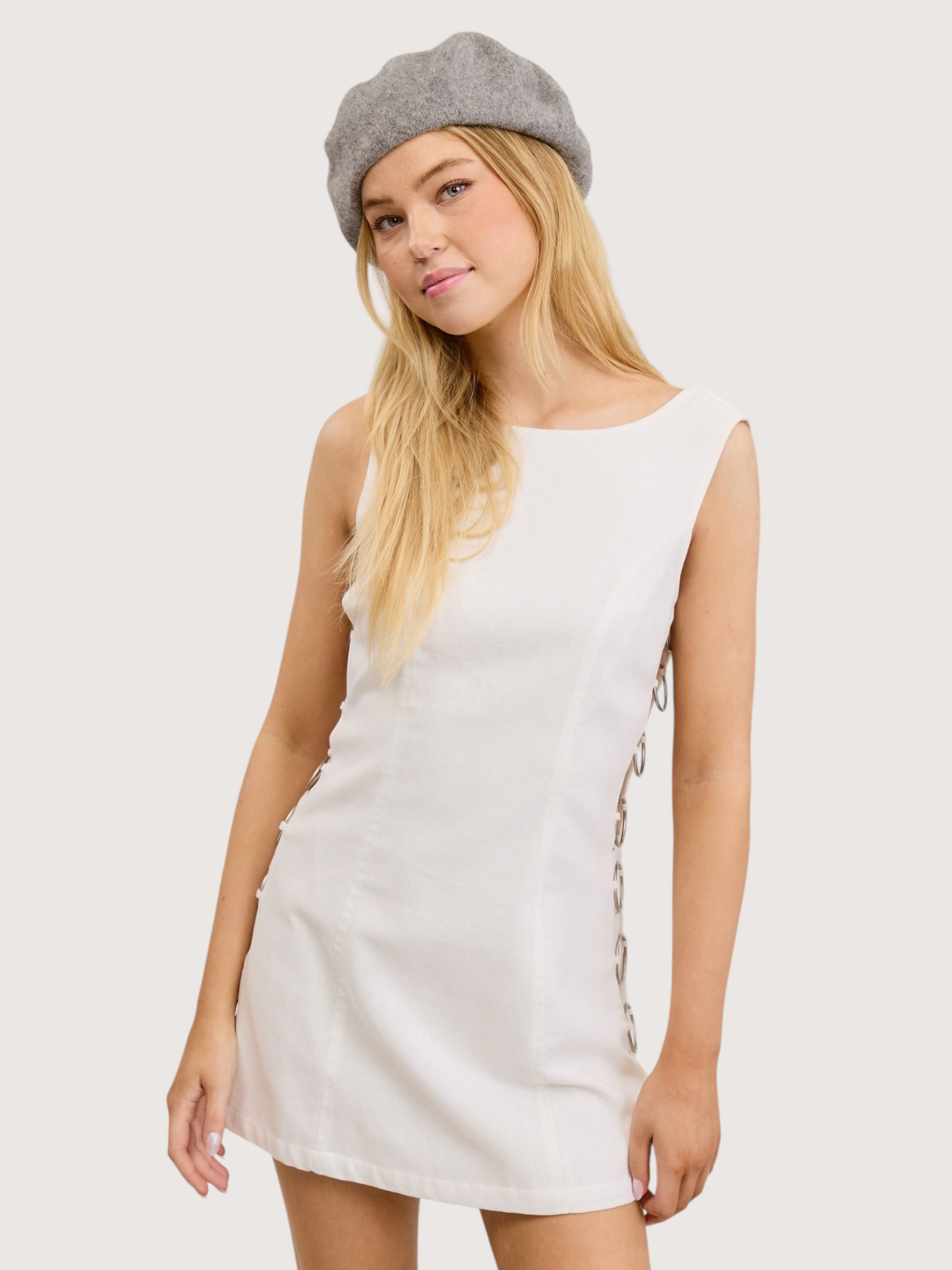 Side Ring Mini Dress | White