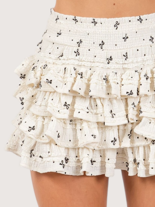 Bow Print Ruffle Skirt