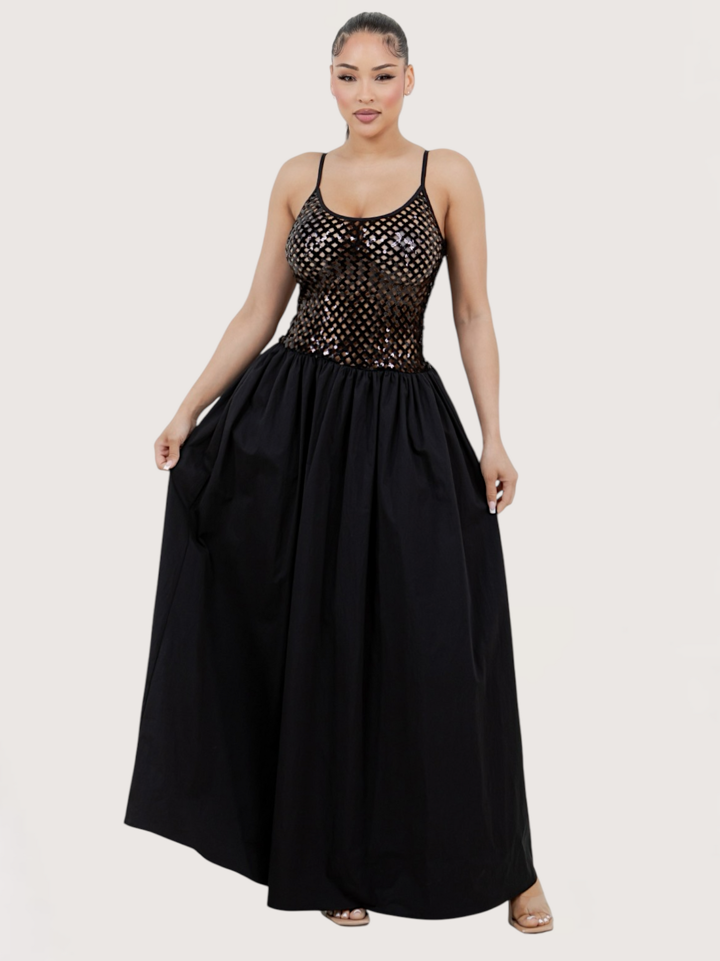 Netted Sequin Maxi Dress