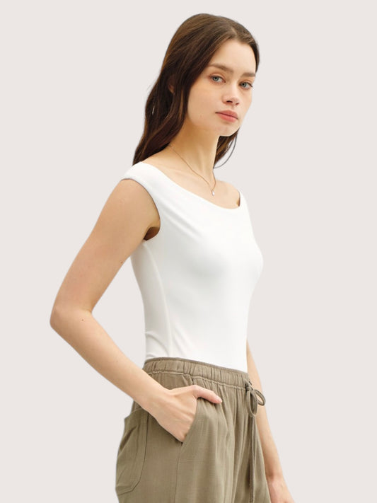 Boat Neck Bodysuit | White