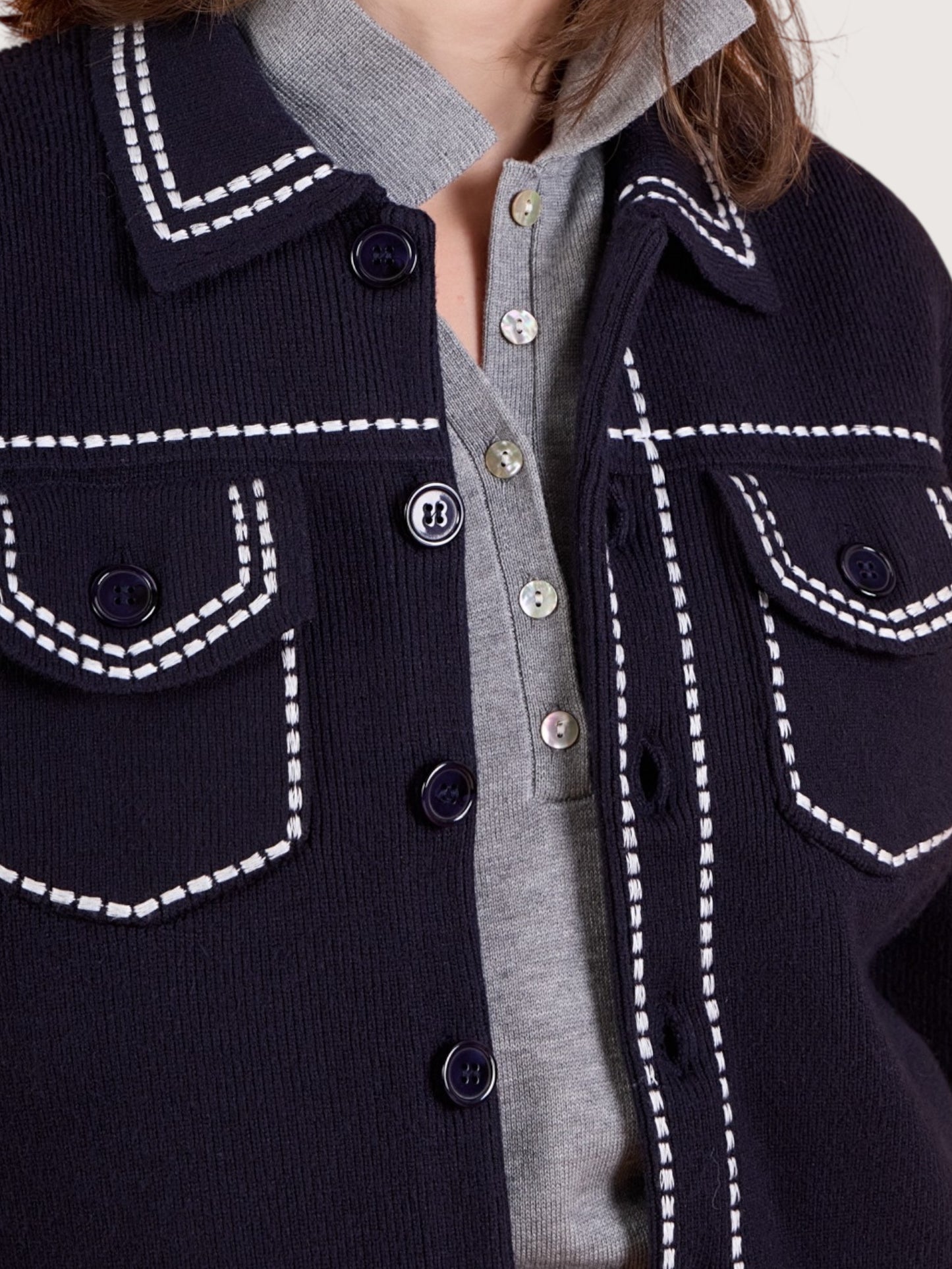 Stitch Trim Cardigan Sweater