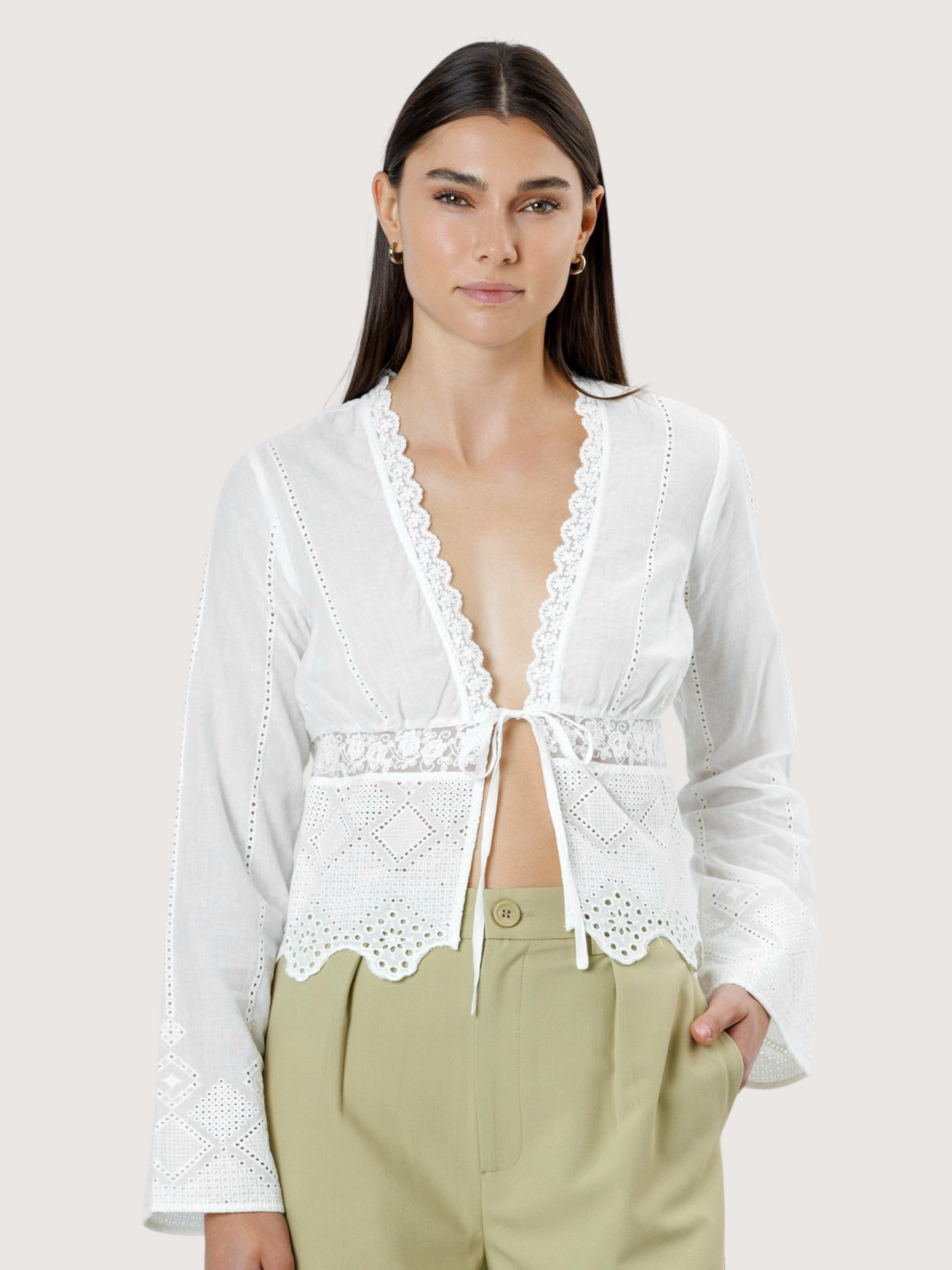 Embroidered Bell Sleeve Blouse