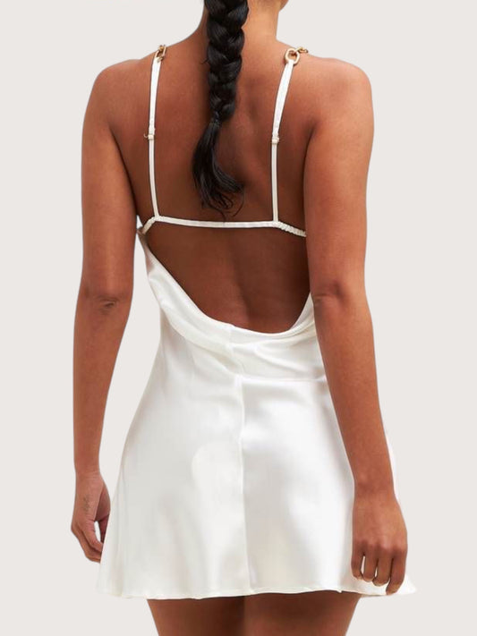 Chain Front Satin Dress | White