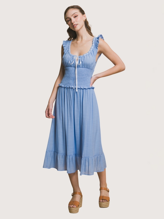 Margot Smocked Midi Dress | Blue