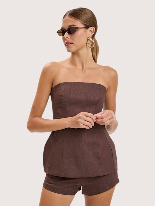 Cora Linen Top | Brown