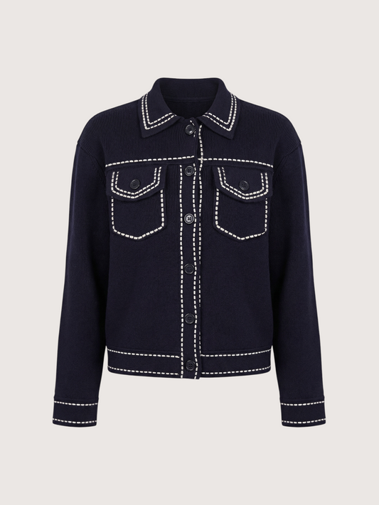 Stitch Trim Cardigan Sweater