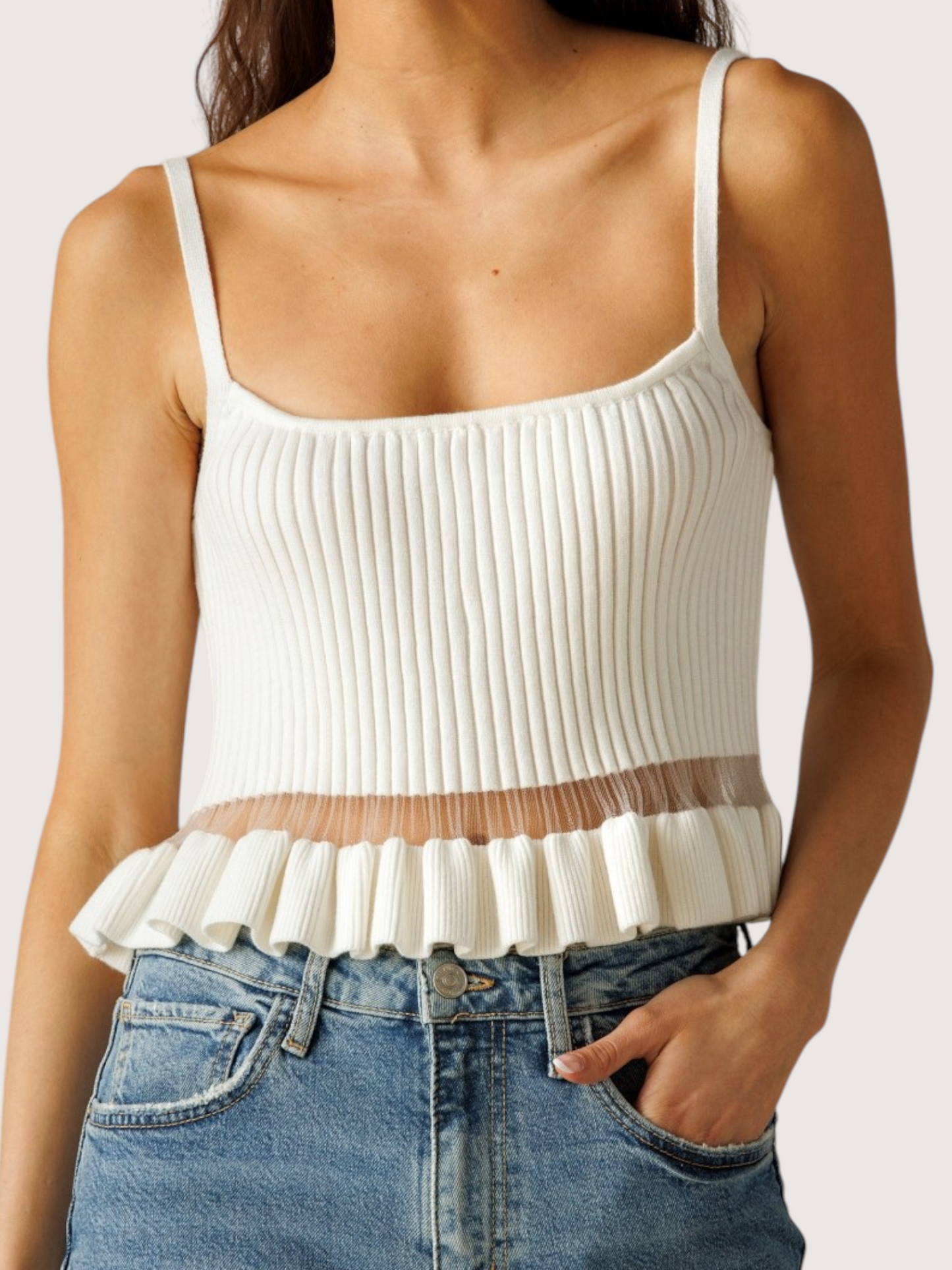 Ruffled Trim Sweater Tank