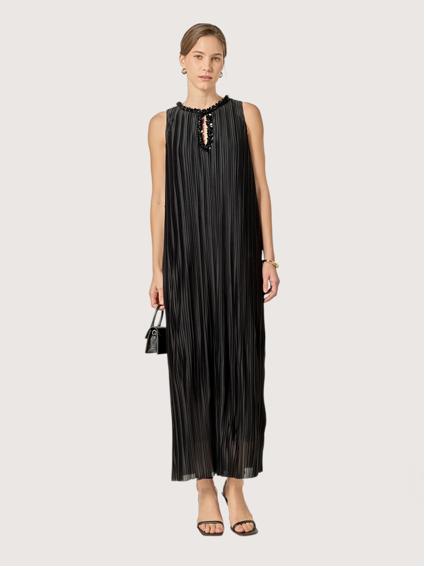 Pleated Sequin Midi Dress