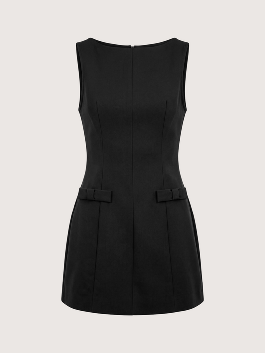 Boat Neck Bow Dress | Black