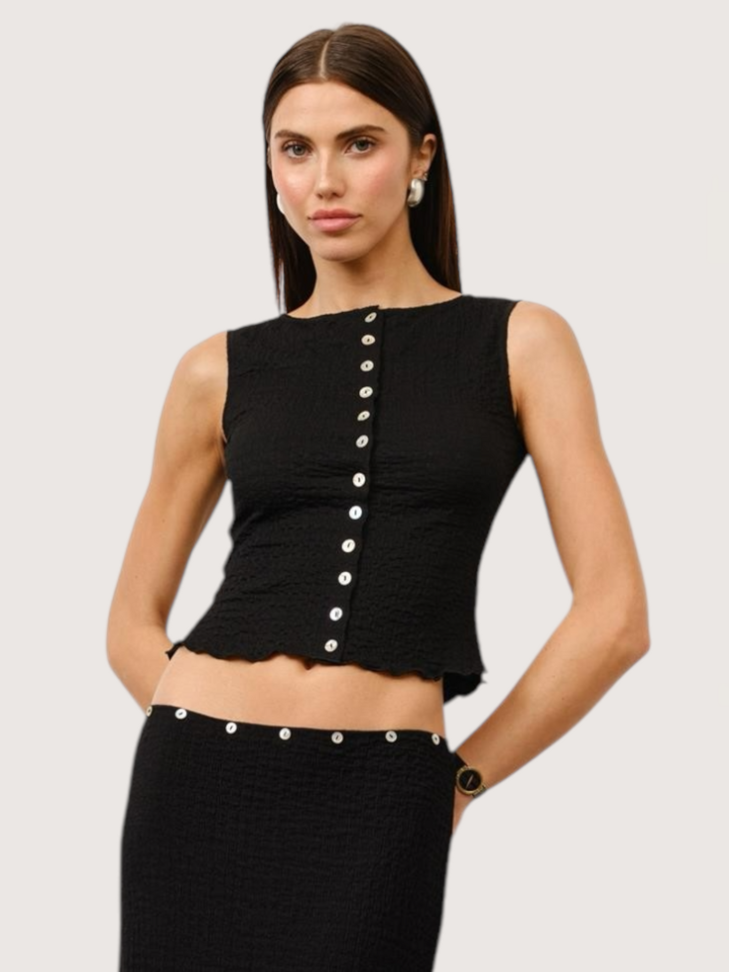 Textured Button Front Top