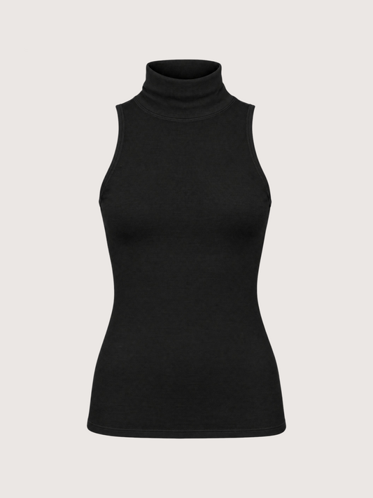 Sleeveless Cotton Turtleneck | Black