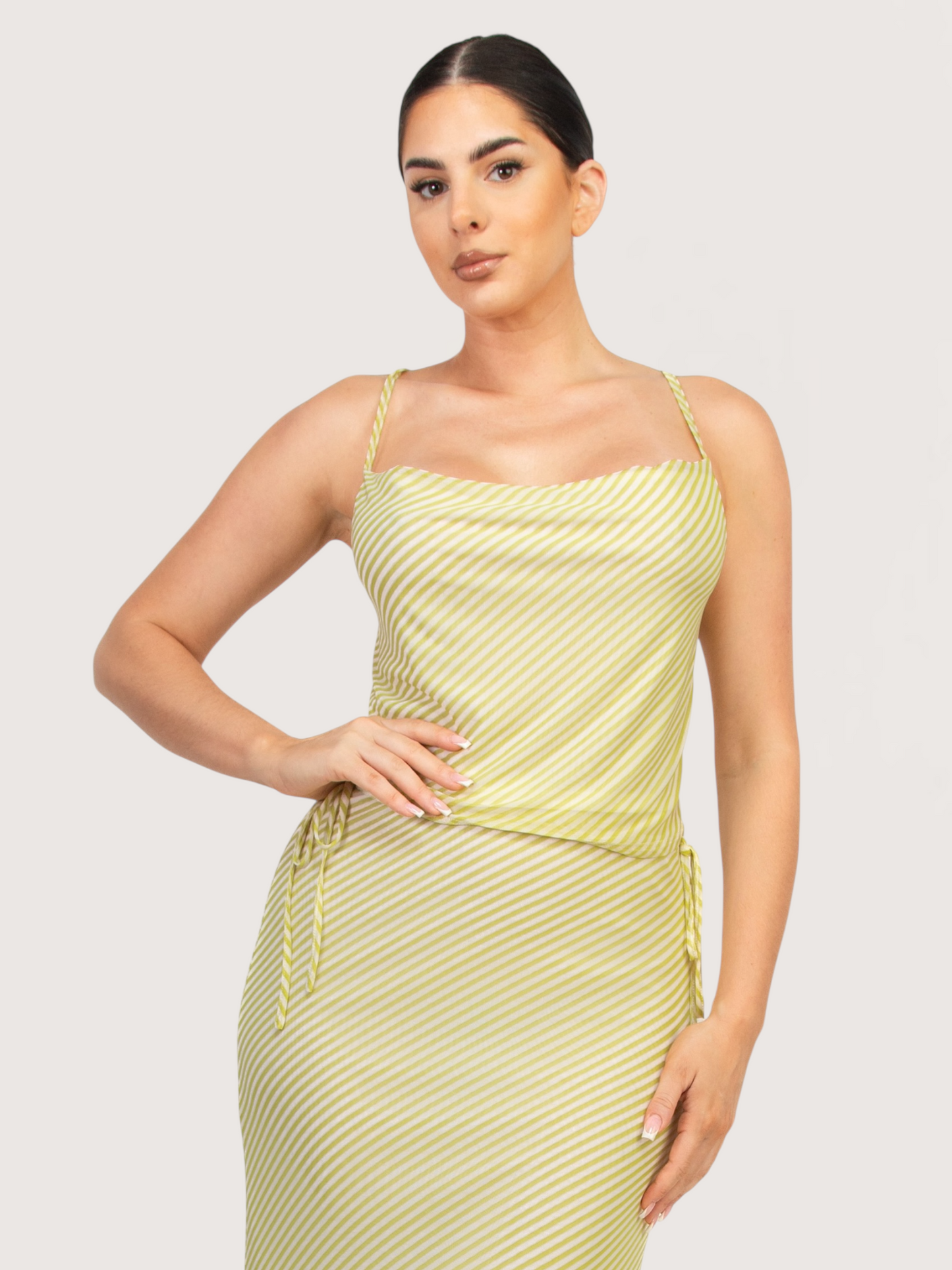 Cowl Neck Striped Tank | Green