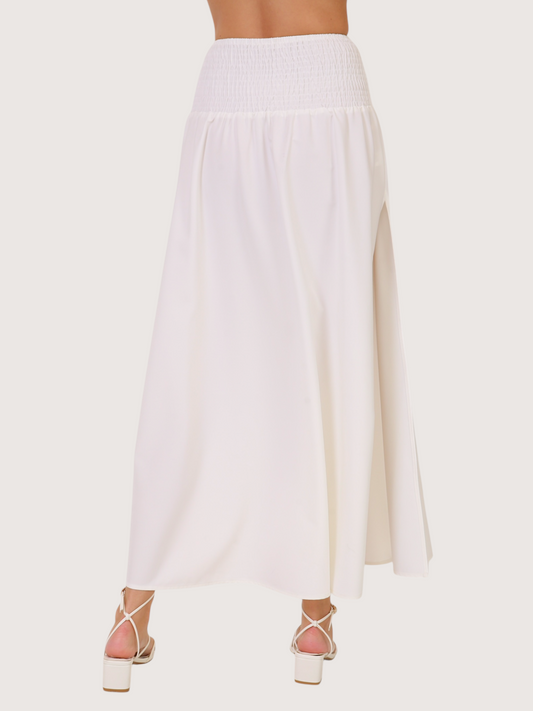 Smoked Waist Maxi Skirt | White