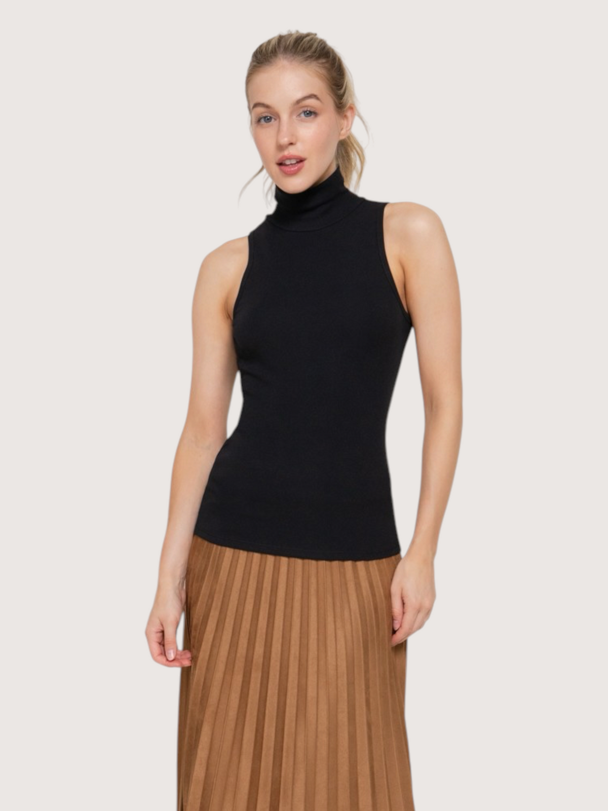 Sleeveless Cotton Turtleneck | Black