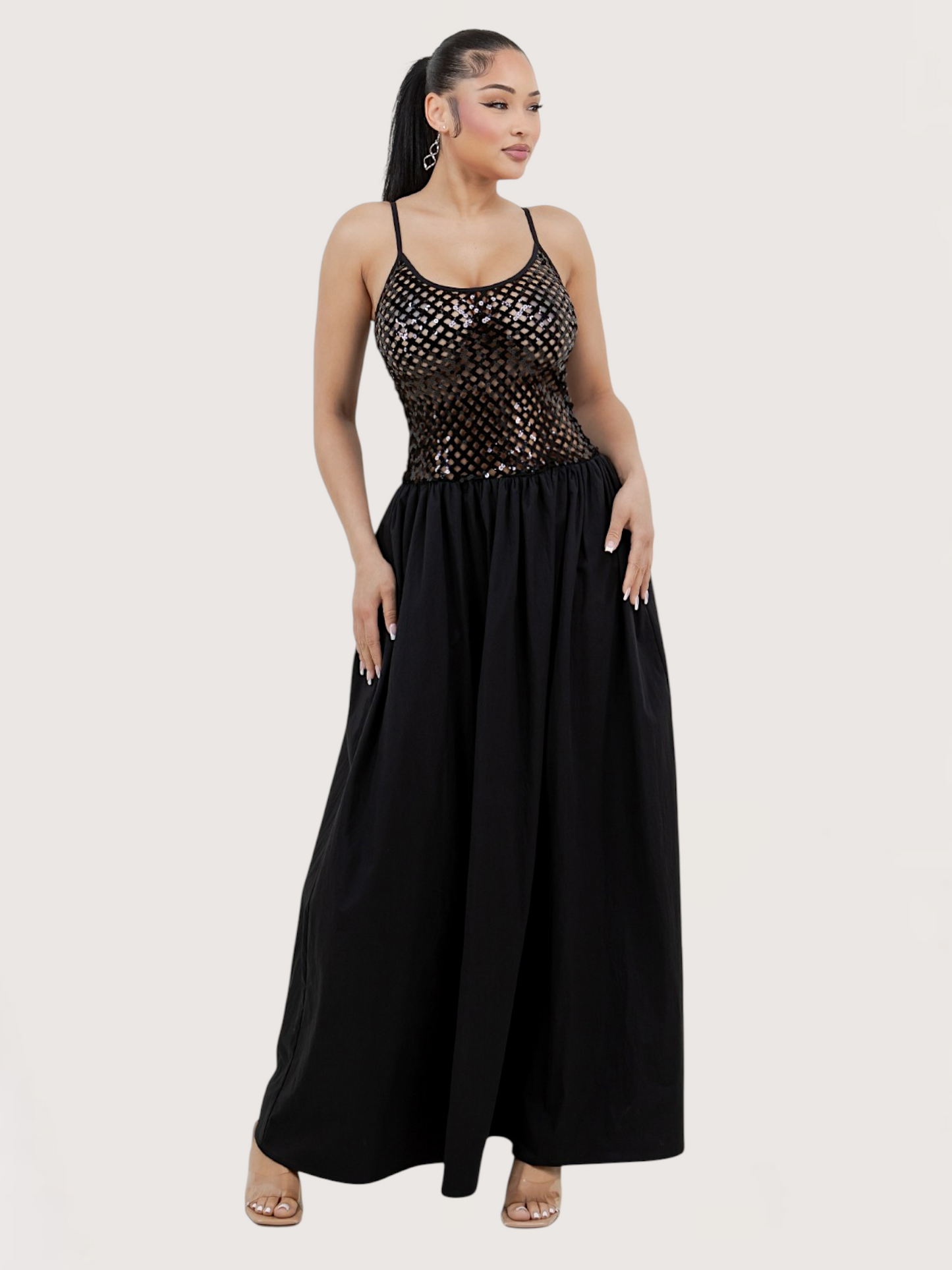 Netted Sequin Maxi Dress