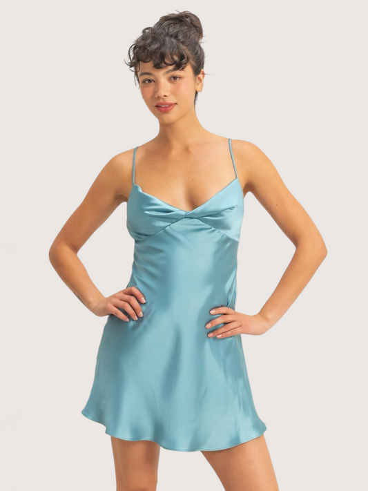 Sweetheart Satin Mini Dress | Blue