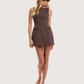 Boat Neck Bow Dress | Brown