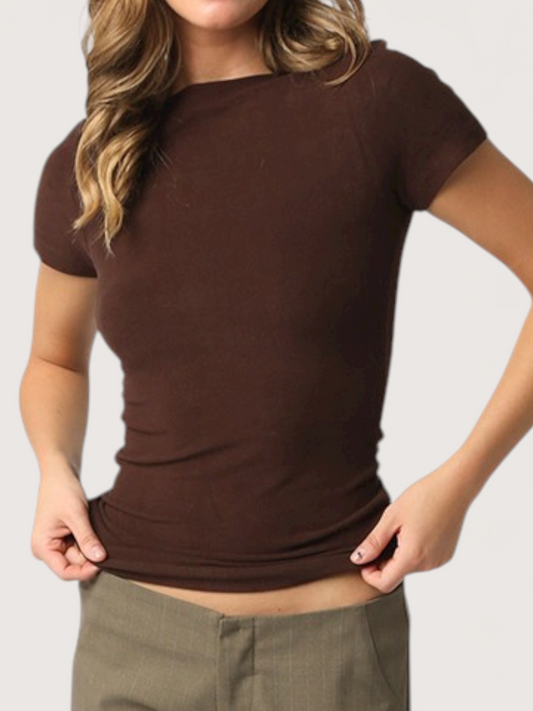 Boatneck Tee Shirt | Brown