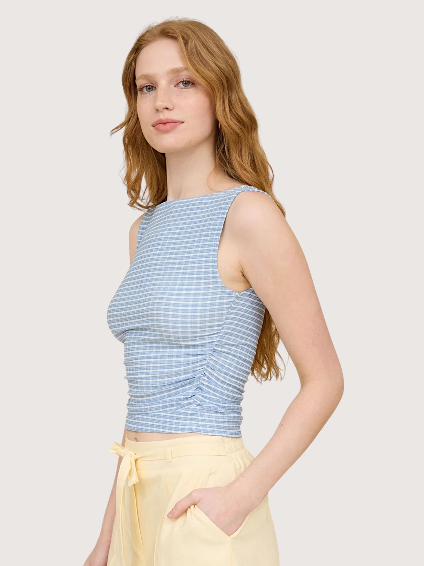 Plaid Boatneck Top