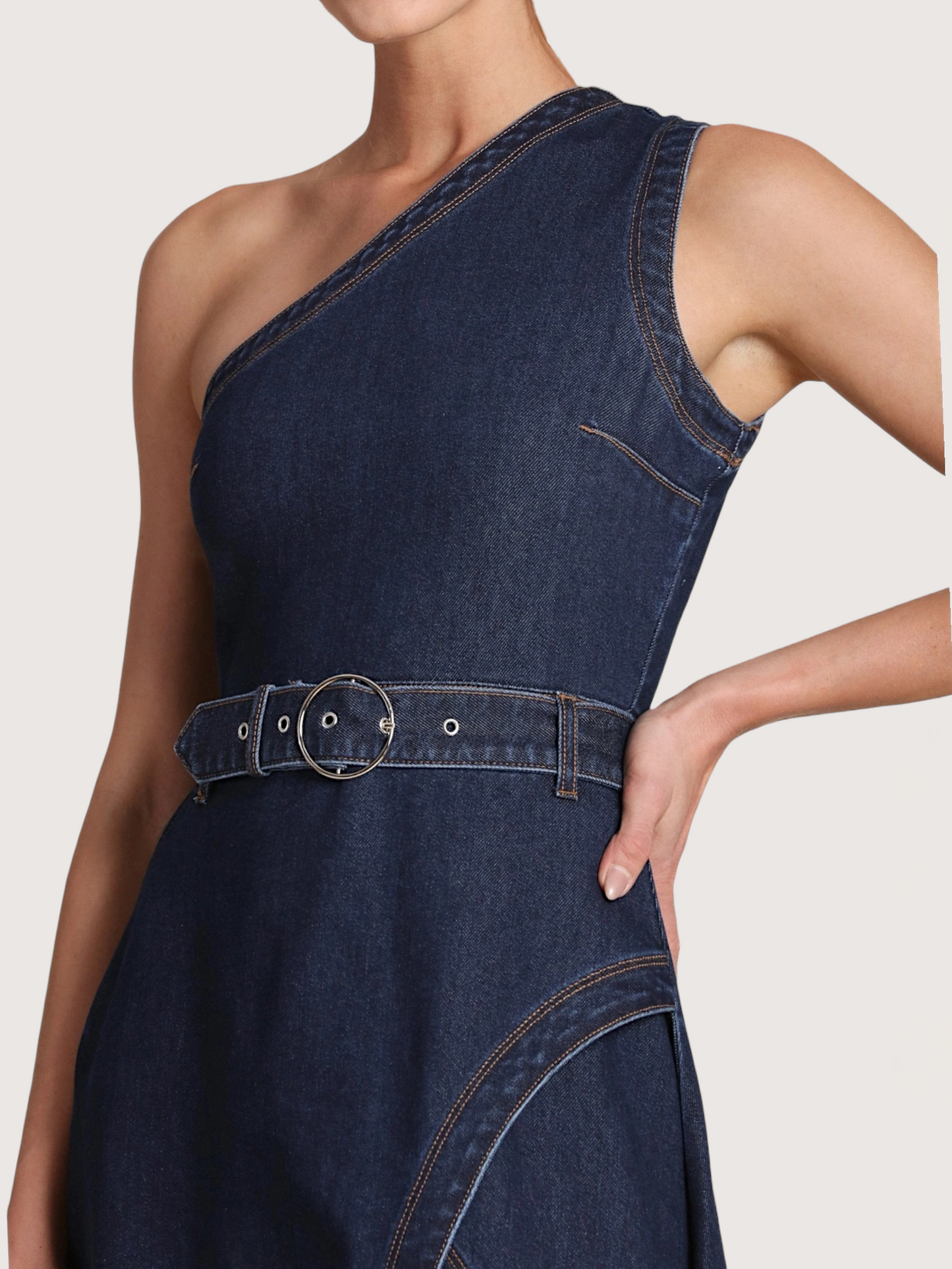 Belted Denim Midi Dress