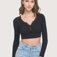 Cropped Ribbed Knit Snap Top