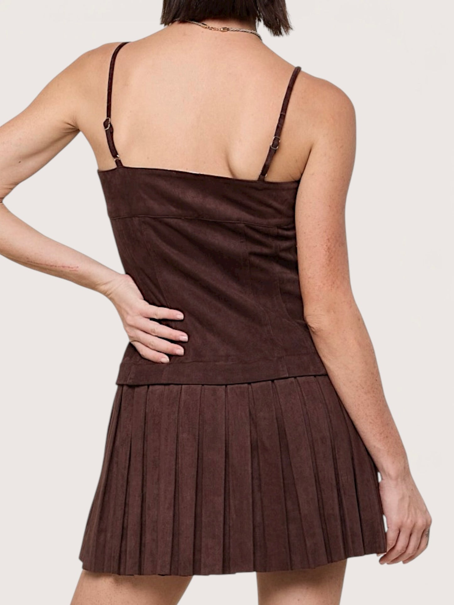 Suede Pleated Mini Dress