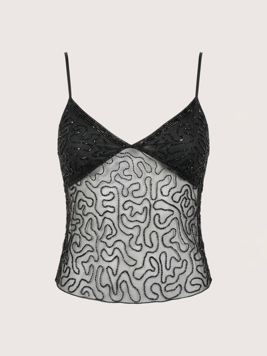 Beaded Mesh Cami Top
