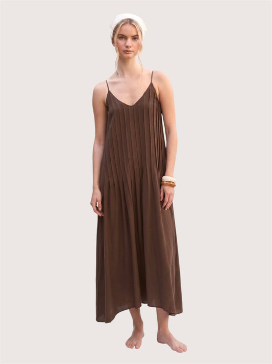 Pleated Pintuck Maxi Dress
