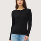 Rounded Neckline LS Top | Black