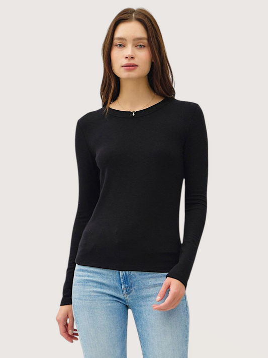 Rounded Neckline LS Top | Black
