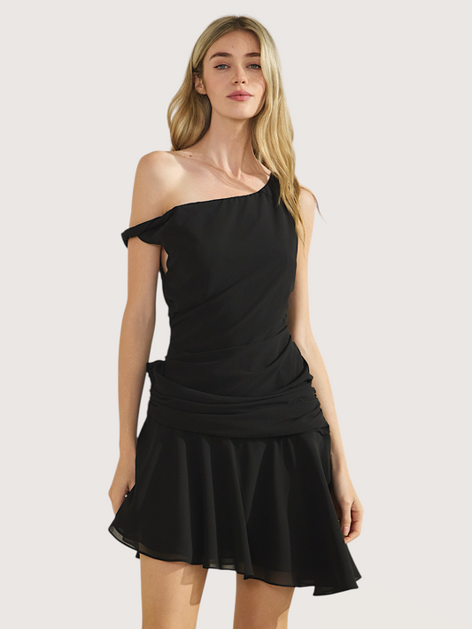 Twisted Shoulder Draped Dress