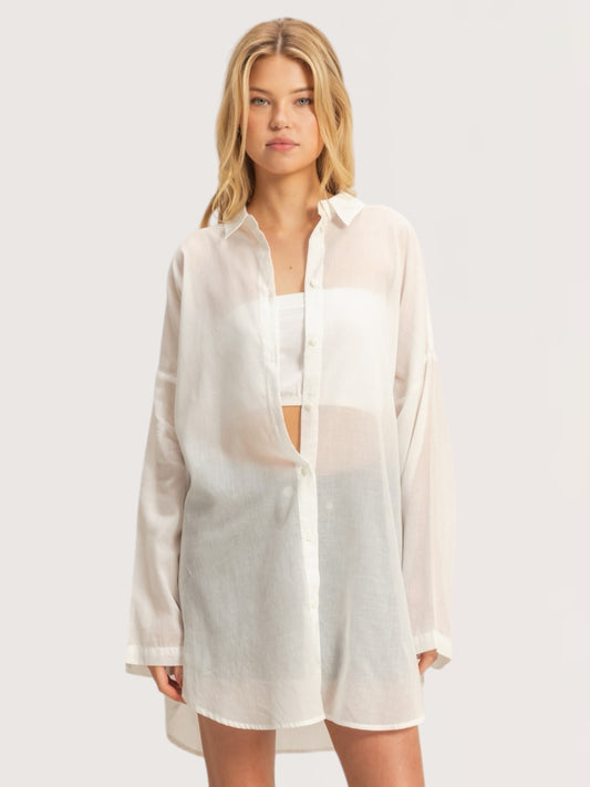 Sheer Button Down Tunic | White