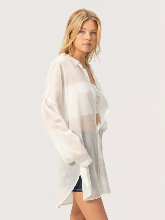 Sheer Button Down Tunic | White