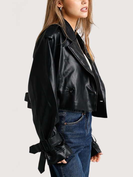 Cropped Leather Trench Coat