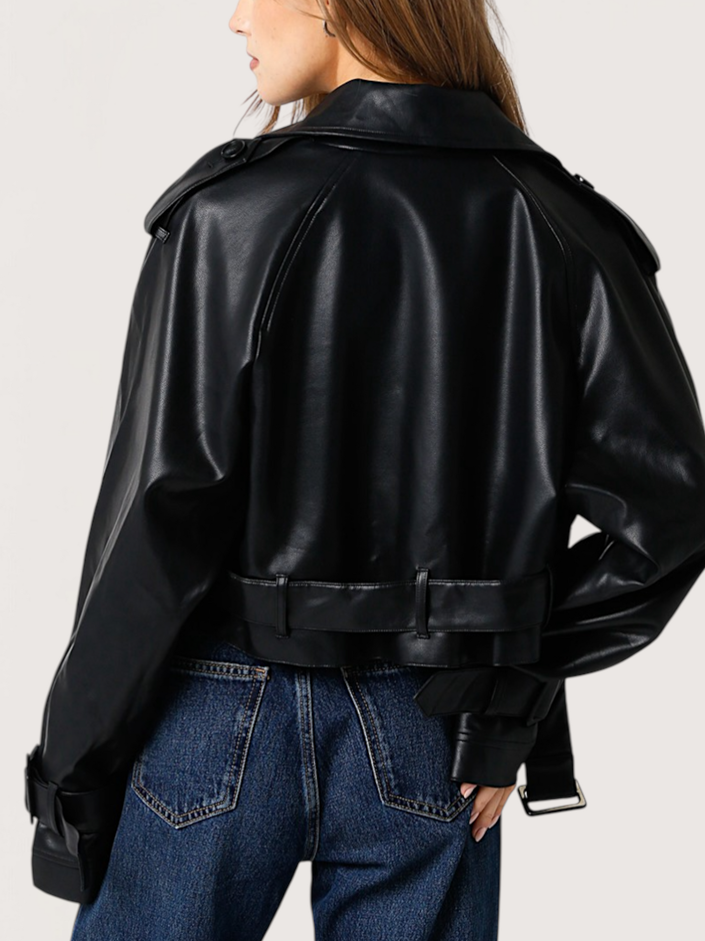 Cropped Leather Trench Coat