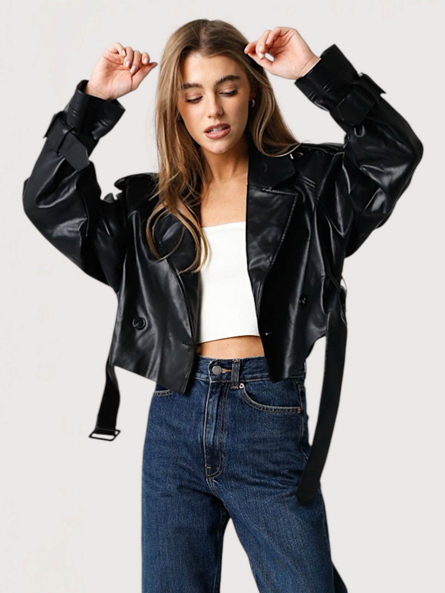 Cropped Leather Trench Coat