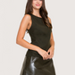 Contrast Leather Shift Dress