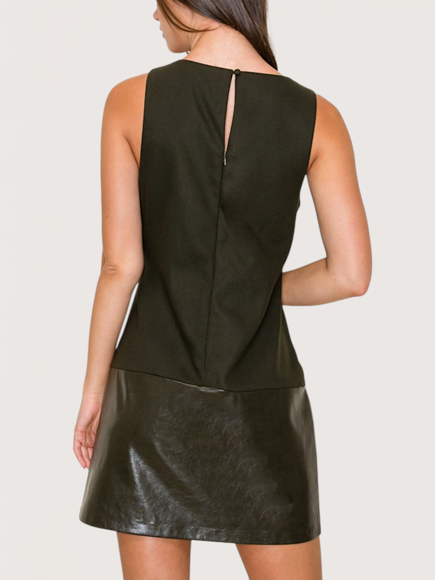 Contrast Leather Shift Dress