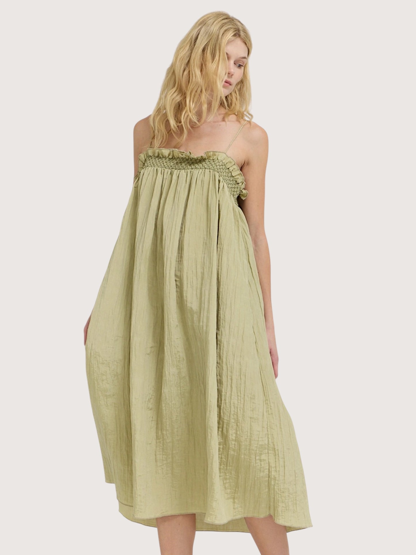 Crinkle Column Dress | Sage